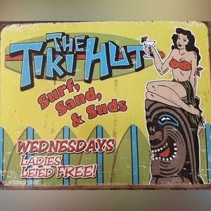 Retro Tiki Hut Surf Sign - Bright Yellow & Teal
